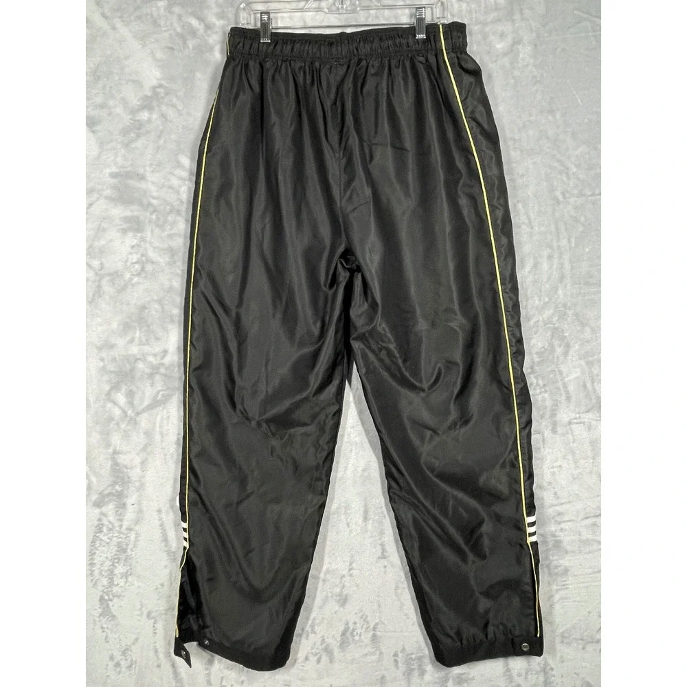 Adidas Vintage Track Pants Black Yellow Piping Stripe Snap Cuffs Lined Mens XL